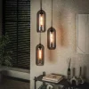 Suspension en verre fumé et métal cuivré 3 lampes NOVA