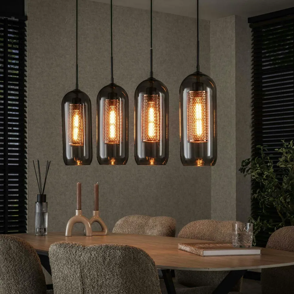 Suspension en verre fumé et métal cuivré 3 lampes NOVA