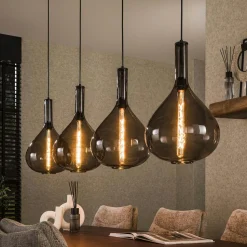 Suspension en verre fumé forme goutte 4 lampes NOVA