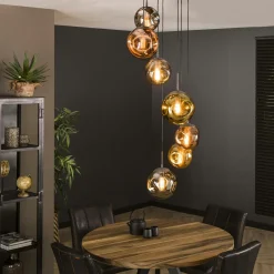 Suspension en verre fumé forme goutte 4 lampes NOVA