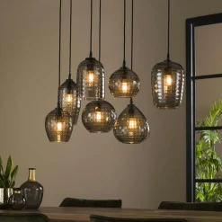 Suspension en verre strié 15 lampes ambrées NOVA