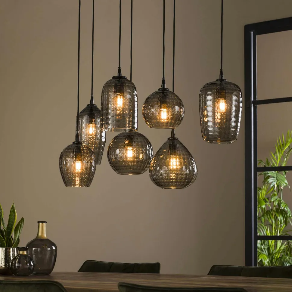 Suspension en verre strié 15 lampes ambrées NOVA