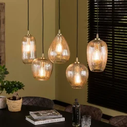 Suspension en verre travaillé 5 lampes NOVA