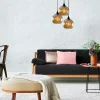 Suspension grappe moderne en verre doré, 3 globes SIVAS