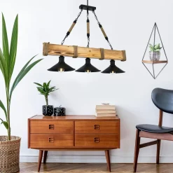 Suspension industrielle bois clair – 3 lampes CAMOGLI