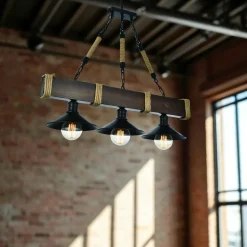 Suspension industrielle bois brun – 3 lampes CAMOGLI