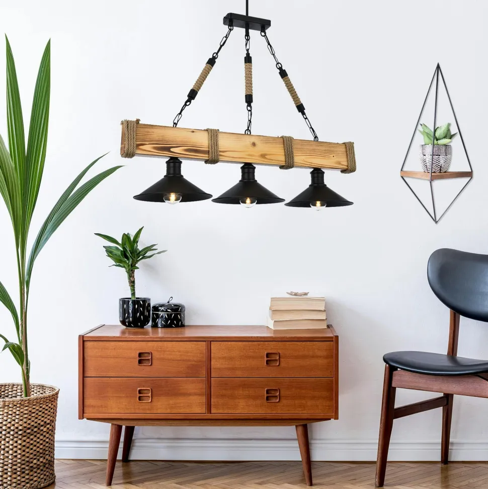 Suspension industrielle bois brun – 3 lampes CAMOGLI
