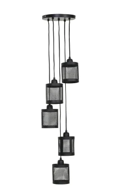 Suspension industrielle métal gris 5 lampes