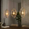 Suspension îlot beige mat, 3 anneaux pivotants métal TRIBECA