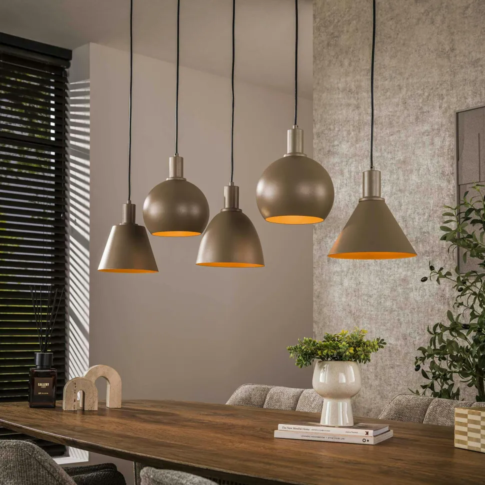 Suspension îlot cuisine 5 abat-jour métal brun TRIBECA