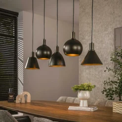 Suspension îlot cuisine 5 abat-jour métal beige TRIBECA