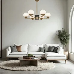 Suspension moderne – 6 globes & marbre noir DELTONA