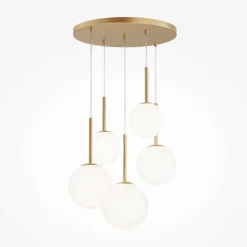 Suspension moderne blanc & or - 5 globes en grappe DELTONA