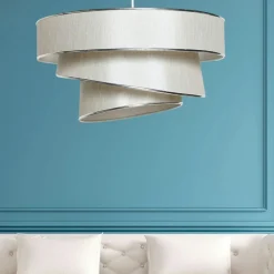 Suspension moderne chic métal crème & doré, 3 abat-jour SINOP