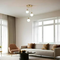 Suspension moderne dorée 3 globes verre ambré SIERRE