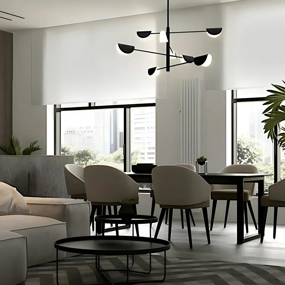 Suspension noire design – abat-jour pliés, 8 lampes LENORE