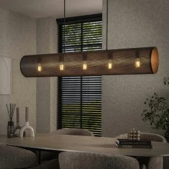 Suspension tube en métal noir perforé 7 lampes RALF
