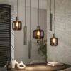 Suspension verre & métal – globes bruns + tubes bronze NOVA