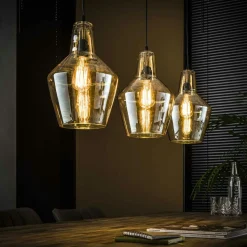 Suspension vintage en verre ambré 3 lampes LUCKNOW