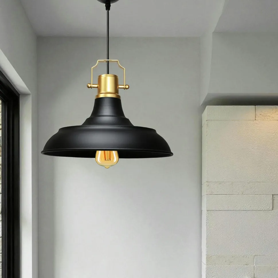 Suspension vintage métal blanc & or industriel chic SILE