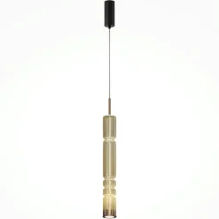 Suspension design LED – abat‑jour verre taillé ambré SOLANA