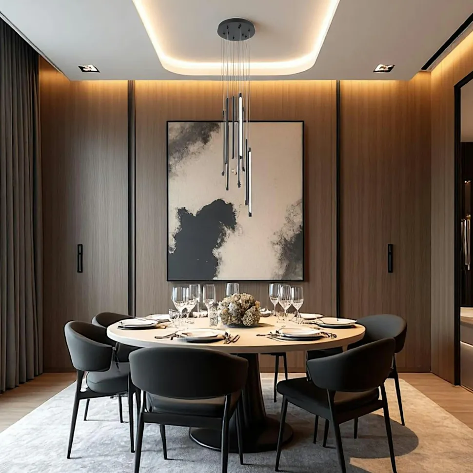 Suspension design LED – cascade de 9 lampes noires SALEM