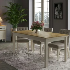 Table à manger blanche, plateau effet bois clair 180 cm CALMA