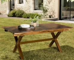 Table à manger de jardin extensible en teck 180/240 cm pieds croisés MACAO