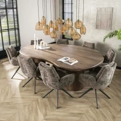 Table à manger design en bois d'acacia massif forme haricot 244 cm MYSORE