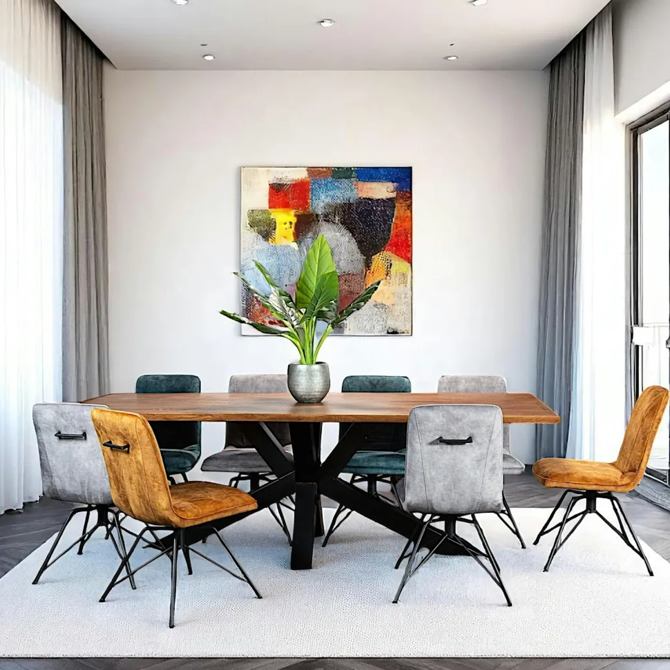 Table à manger en bois de chêne bordures naturelles 240 cm OKA