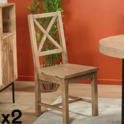 Table à manger en bois recyclé clair tréteaux 200 cm SALERNE