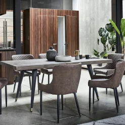 Table à manger extensible bois recyclé piètement effet laiton vieilli 140-180 cm ADÉLAÏDE