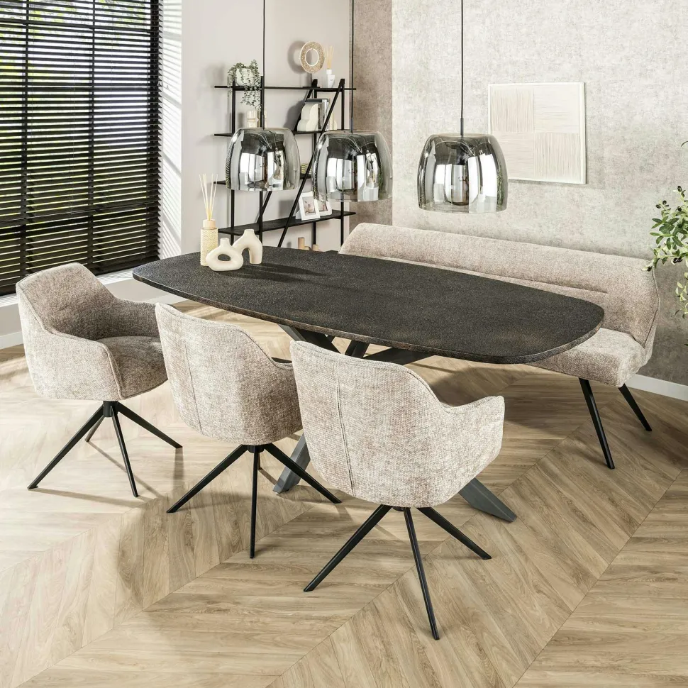 Table à manger industrielle gris foncé texturée 180 cm RALF