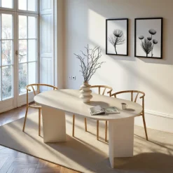 Table à manger moderne effet travertin pieds en V 180 cm MARFA