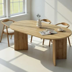 Table à manger moderne effet travertin pieds en V 180 cm MARFA