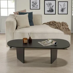 Table à manger moderne noire effet bois pieds en V 180 cm MARFA