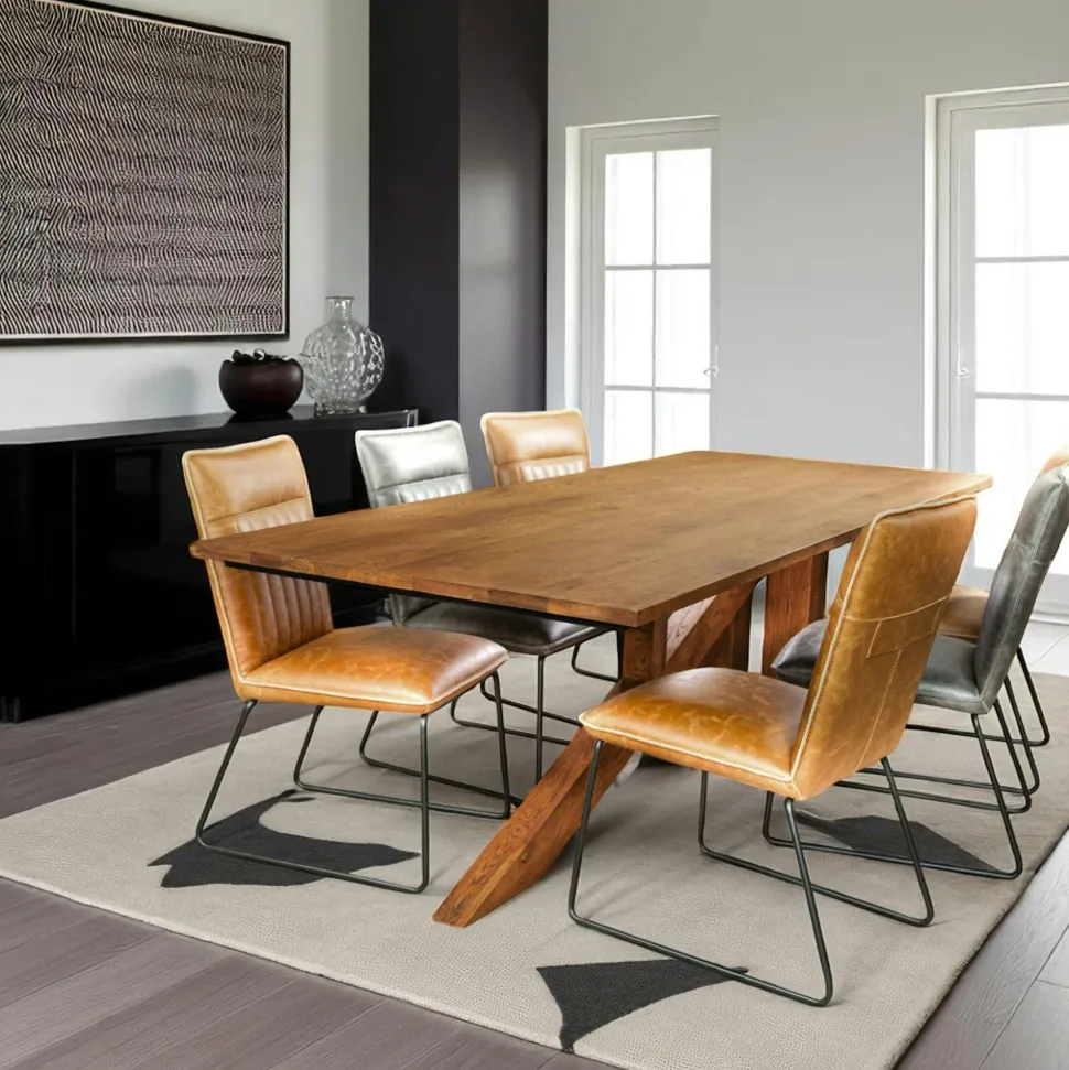 Table à manger moderne piètement oblique chêne massif 200 cm OKA