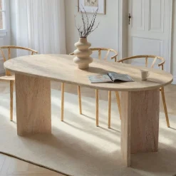 Table à manger ovale effet bois noyer pieds en V 200 cm MARFA