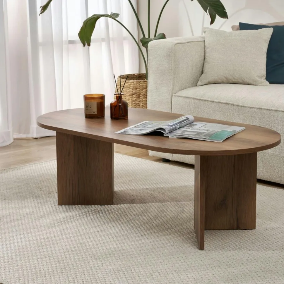 Table à manger ovale effet bois noyer pieds en V 200 cm MARFA