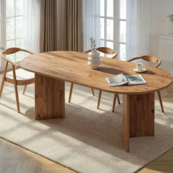 Table à manger ovale effet pin pieds en V 200 cm MARFA