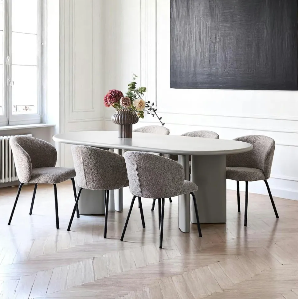 Table à manger ovale sable 220 cm - design minimaliste, pieds obliques ALBERTA