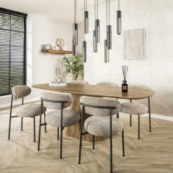 Table à manger rectangulaire avec pied central rainuré en bois de manguier 215 cm CREEK