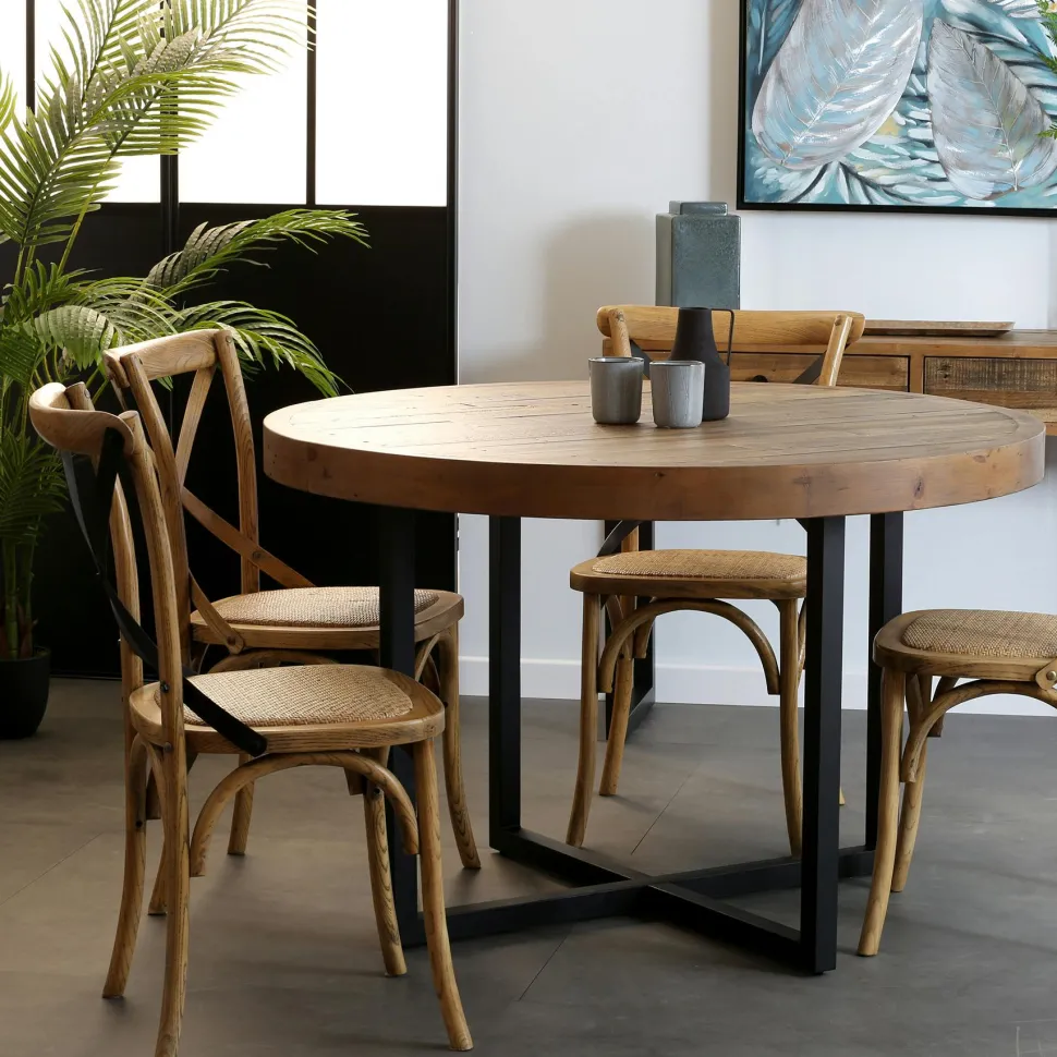 Table à manger ronde bois recyclé D120 BRISBANE