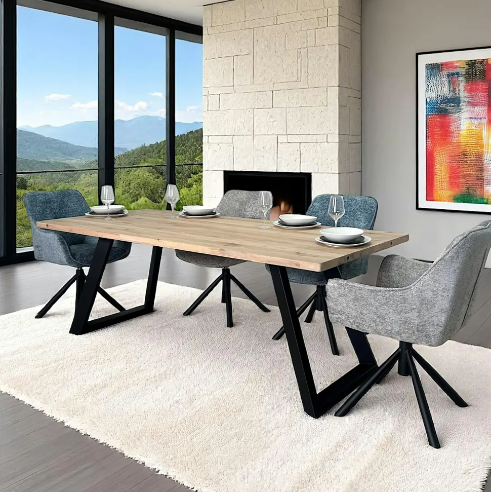 Table à manger ronde bois recyclé motif éventail 120 cm KORKAI