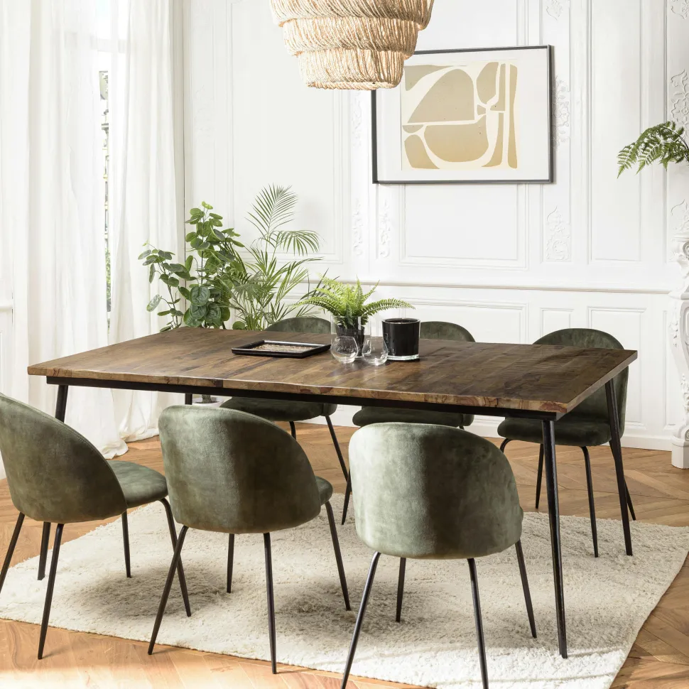 Table à manger ronde bois recyclé motif éventail 120 cm KORKAI