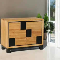 Table à manger ronde bois recyclé motif éventail 120 cm KORKAI