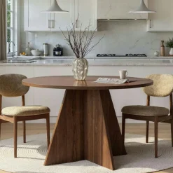 Table à manger ronde effet bois de noyer Ø120 cm MARFA