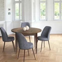 Table à manger ronde effet bois noyer foncé Ø90 cm AROLA