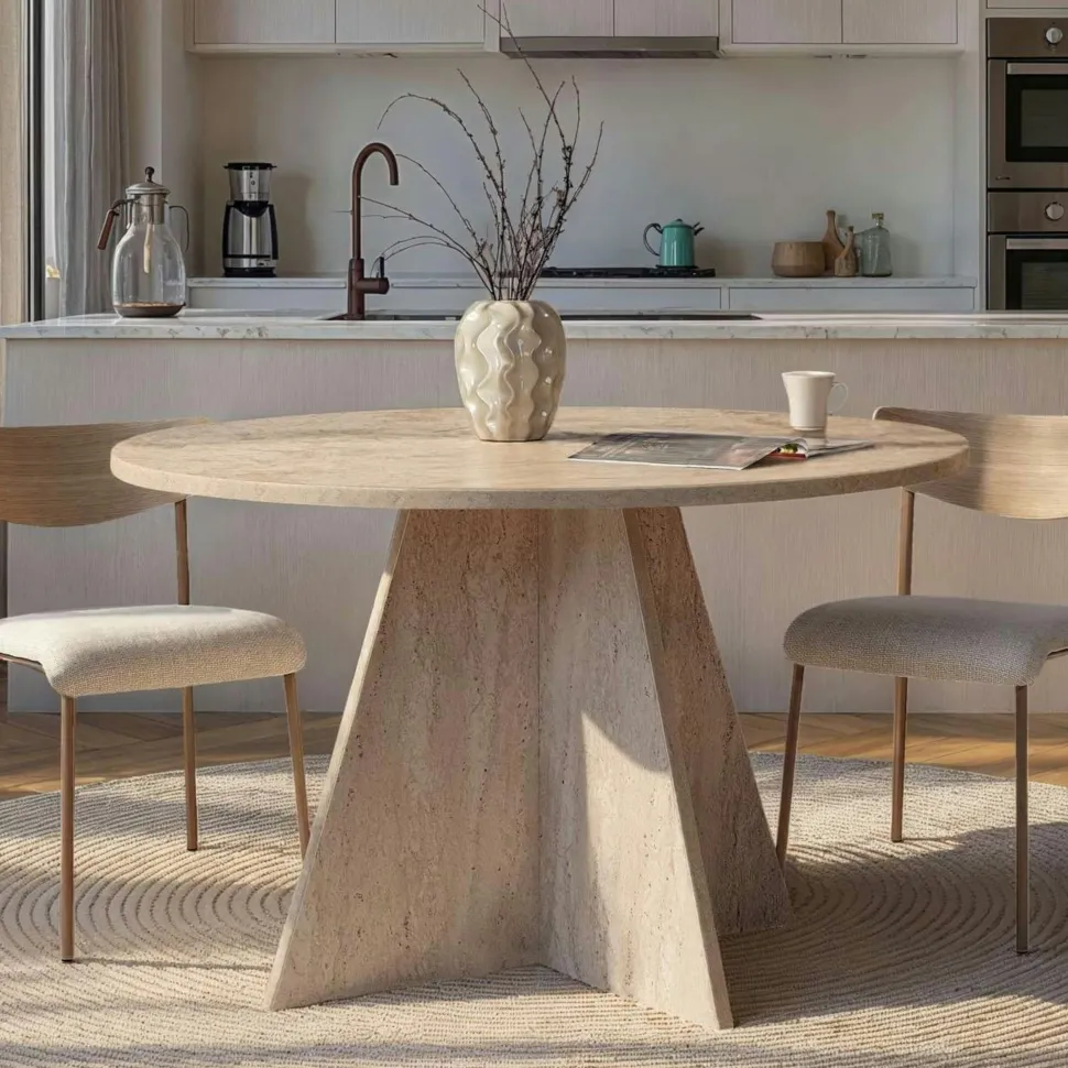 Table à manger ronde effet travertin Ø120 cm MARFA