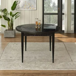 Table à manger ronde noire décor marbré Ø90 cm LUNOR